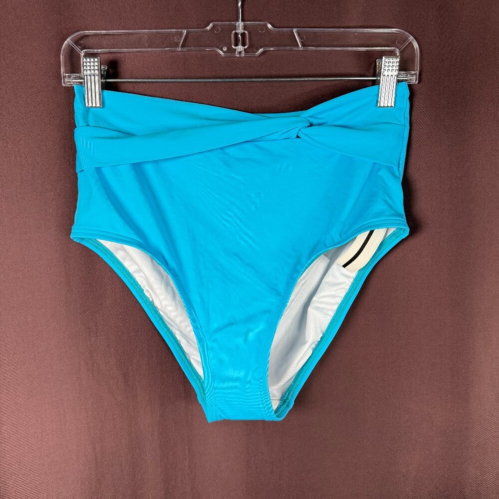 Lands' End Women's 14, 8-14 LONG Twist-Front Retro High-Waist Bikini Bottoms Tur